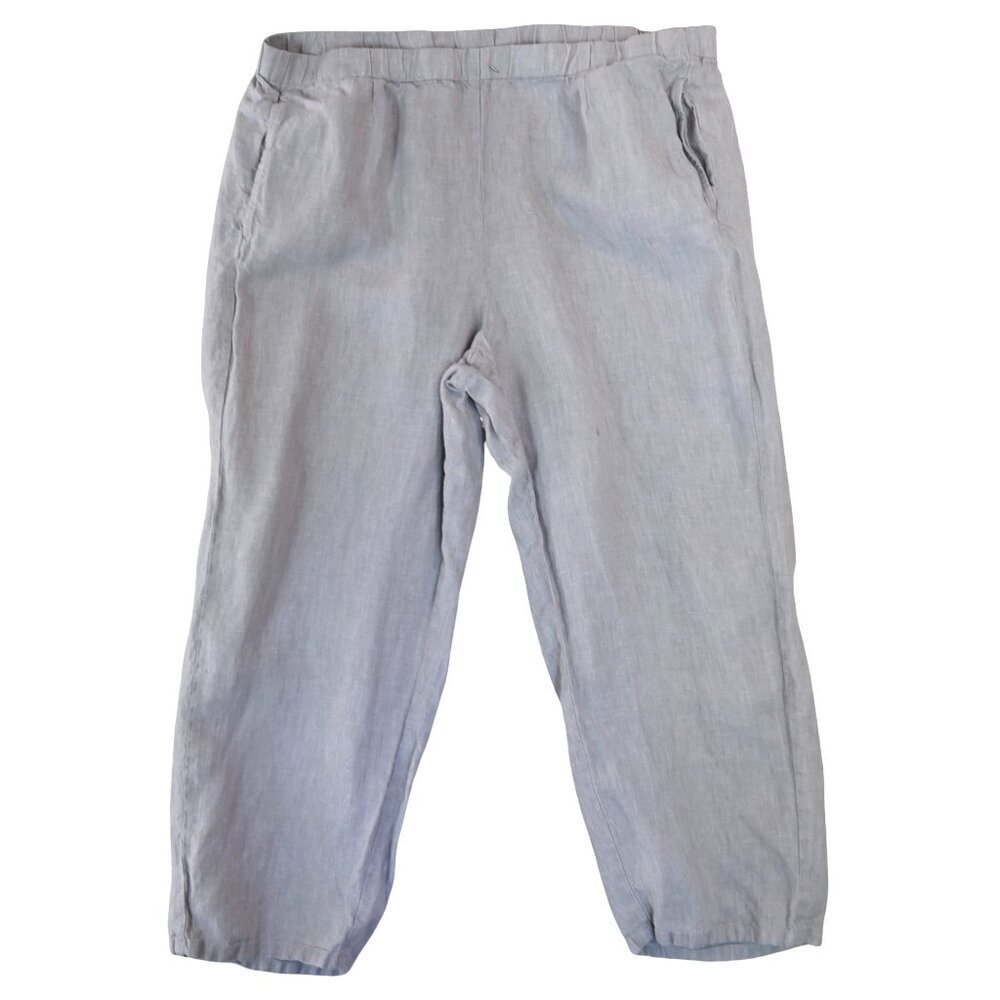 J. Jill Love Linen Pants Size L Beige Gray 100% Linen Relaxed Casual Coastal
